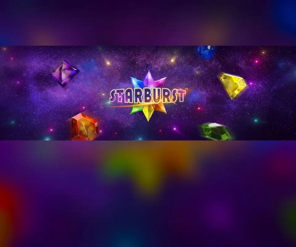 Starburst banner by NetEnt: the Starburst logo among coloured gems in space